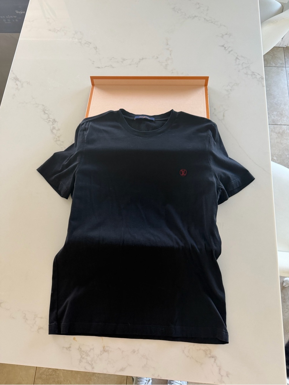 Louis Vuitton Black Short Sleeve Crew Tee with Discreet Red Logo